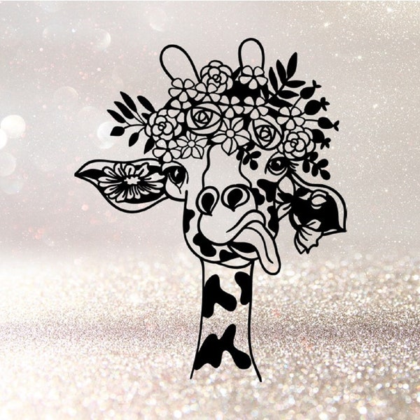 Giraffe with Flowers Decal - Car, Laptop, Cup, Tumbler, Yeti | Giraffe Sticker | Floral Giraffe | Floral Decal | Flower Sticker | Floral