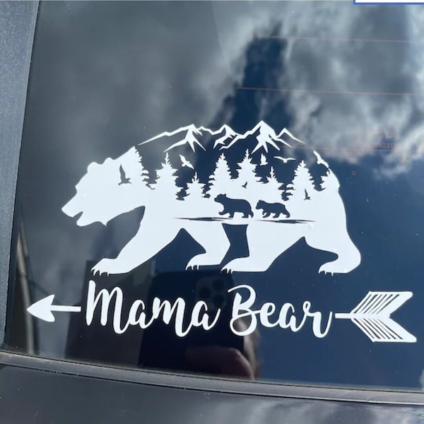 Mama Bear and 2 Cubs Decal - Car, Laptop, Cup, Tumbler, Yeti | Bear Vinyl Sticker, Nature Bear, Mountain Bear, Mom of 2, Momma Bear, 2 Cubs