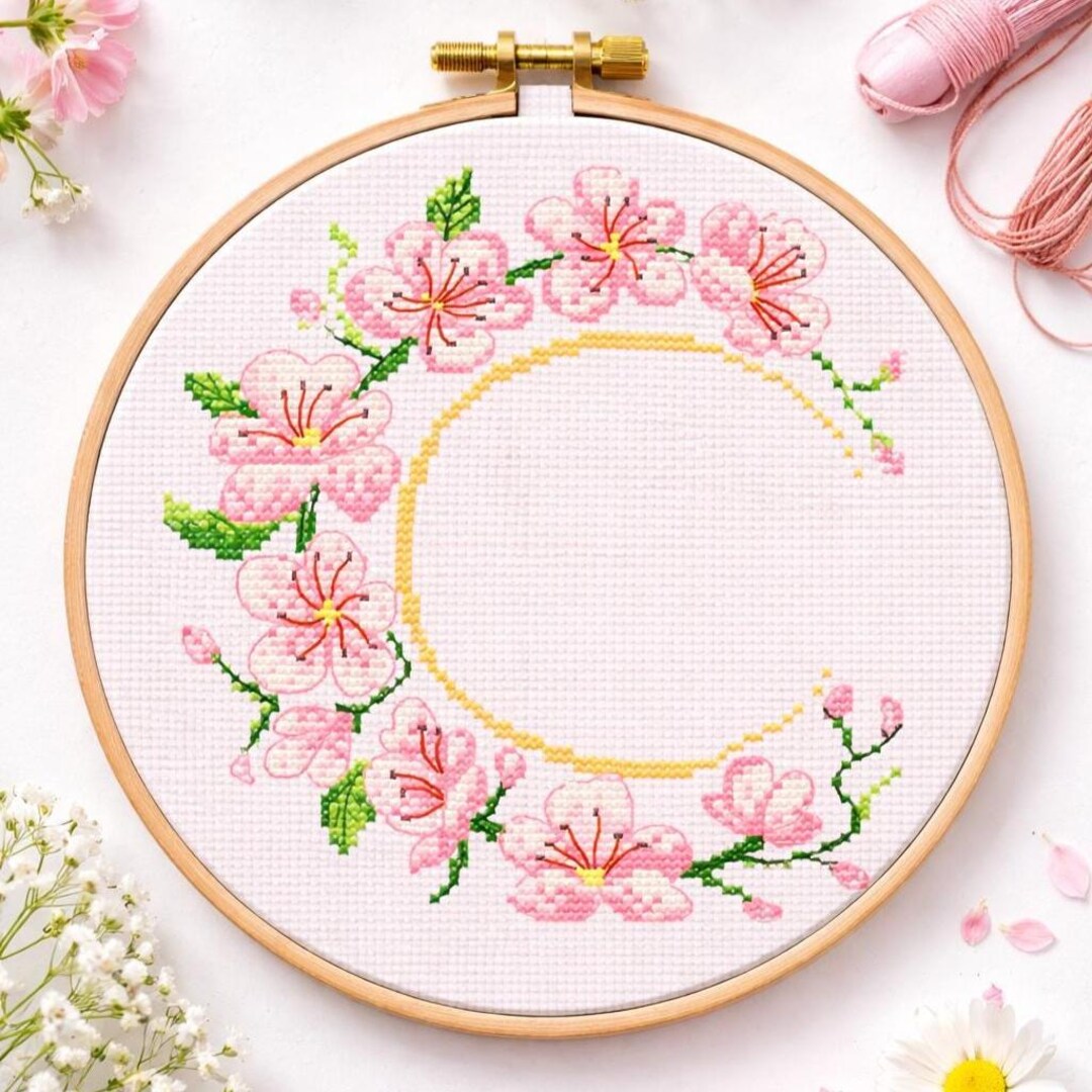 Sakura Cherry Blossom Cross Stitch Pattern PDF, Floral Wreath ...