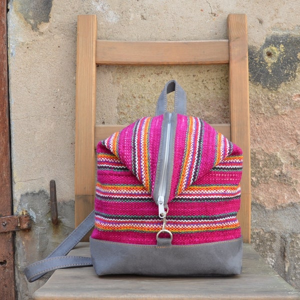 Handmade Rucksack aus Peru / handgewebte Schafwolle / Boho