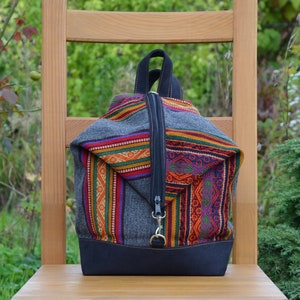 Small Boho backpack/Handmade colorful Andean backpack/naturally dyed handwoven sheep's wool/handmade/earth colors/ethno/hippie