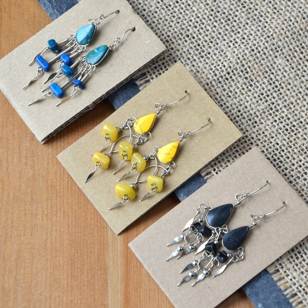 Handgefertigte Ohrringe aus Peru / Ohranhänger aus Alpaka Silber mit Edelsteine /Bunte Handmade Ohrringe, Gypsy Hippie Boho Ethno Südamerika