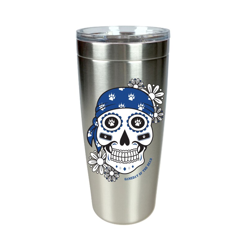 Blue And Black Wildcats Themed Day Of The Dead Inspired Stainless Steel Tumbler Gameday Beverage Tumbler