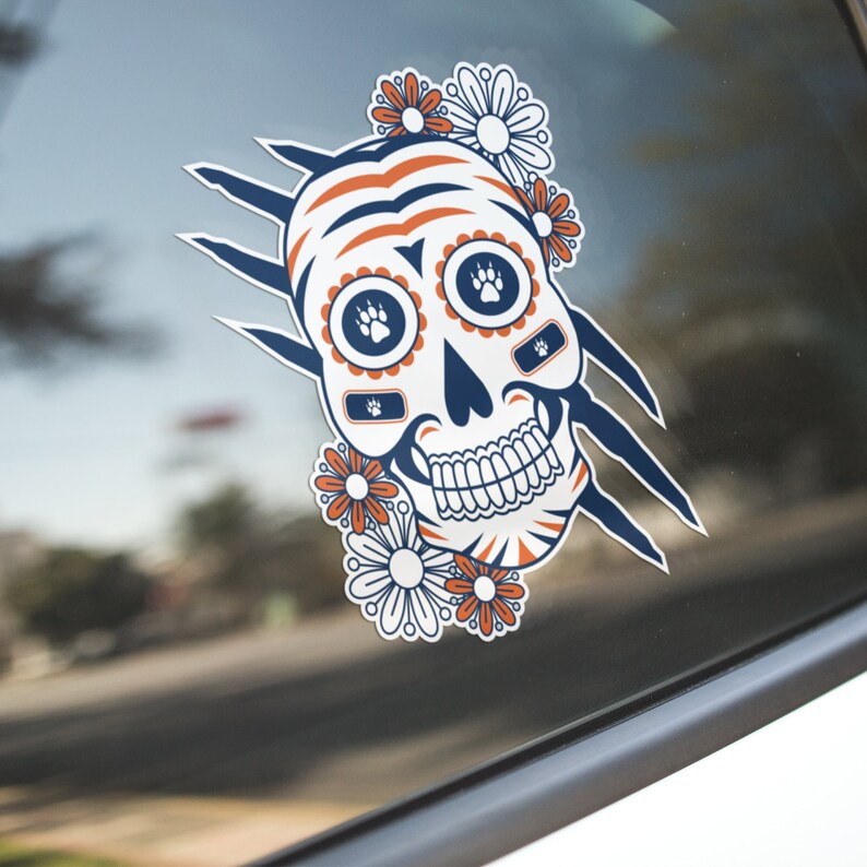 Die Cut Sticker Decals Day Of The Dead Inspired Vehicle Decals Tigers Themed Size 5.5 X5.5 Computer Decals Gameday Stickers