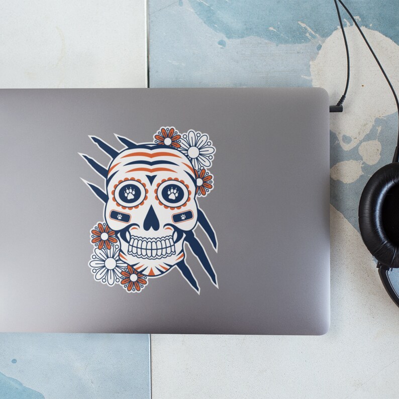 Die Cut Sticker Decals Day Of The Dead Inspired Vehicle Decals Tigers Themed Size 5.5 X5.5 Computer Decals Gameday Stickers