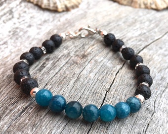 Tourmaline and black lava bracelet, gemstone bracelet, tourmaline bracelet, black lava woman bracelet, genuine lava bracelet, turquoise