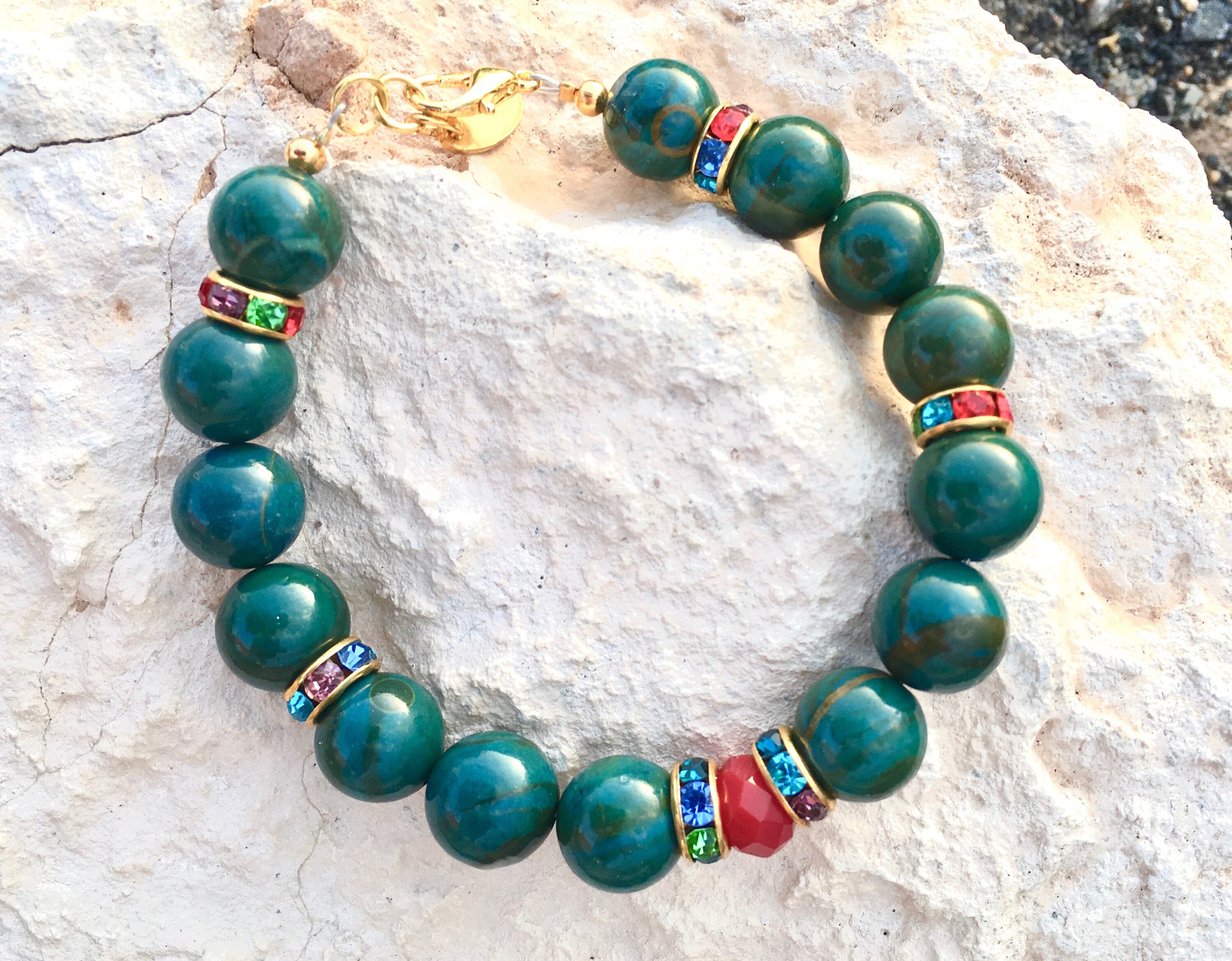 10mm Green jasper bracelet multicolor bracelet genuine green Etsy