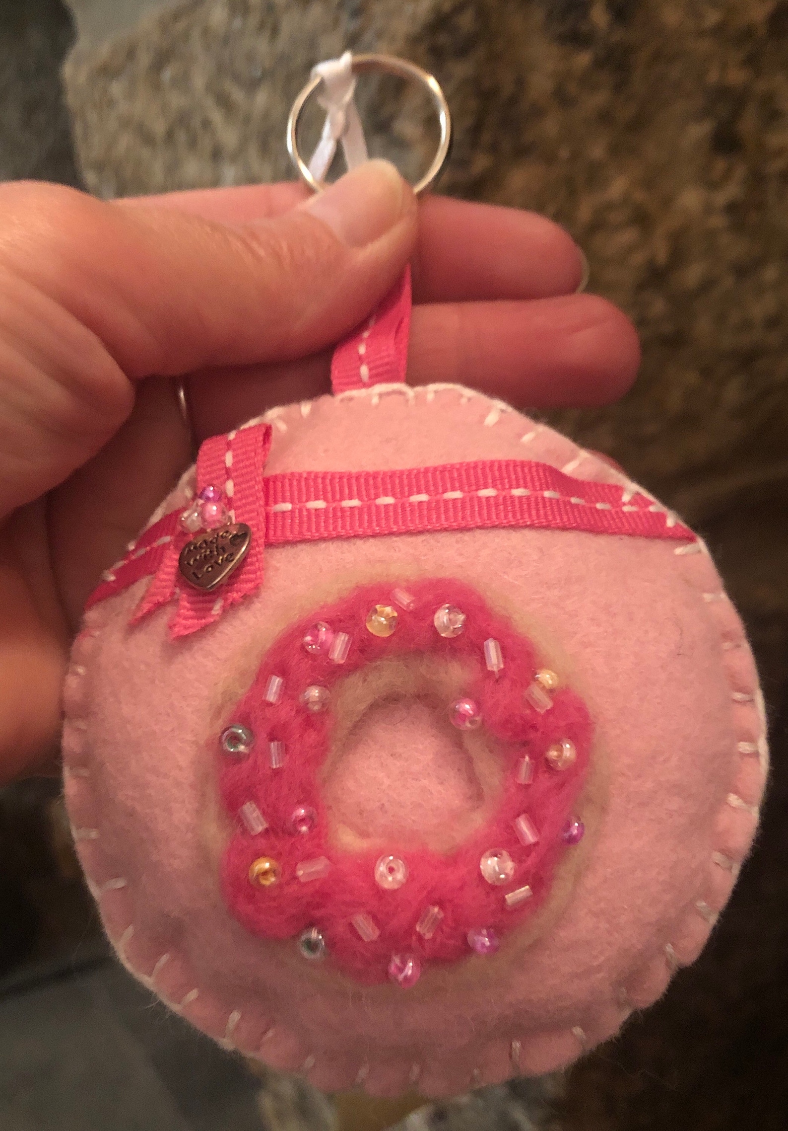 Handcrafted Felt keyring with needle felt pictures...Cat Etsy