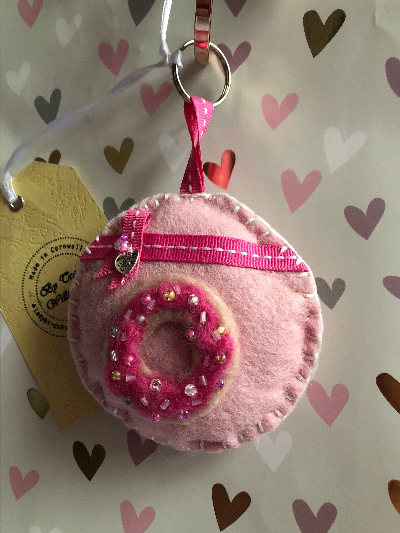 Handcrafted Felt keyring with needle felt pictures...Cat Etsy