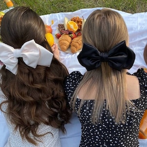 Satin  black Bow-LUXURY BOWS-Oversize Bow -Long Bows - Hair Tie or Barrette-black bow