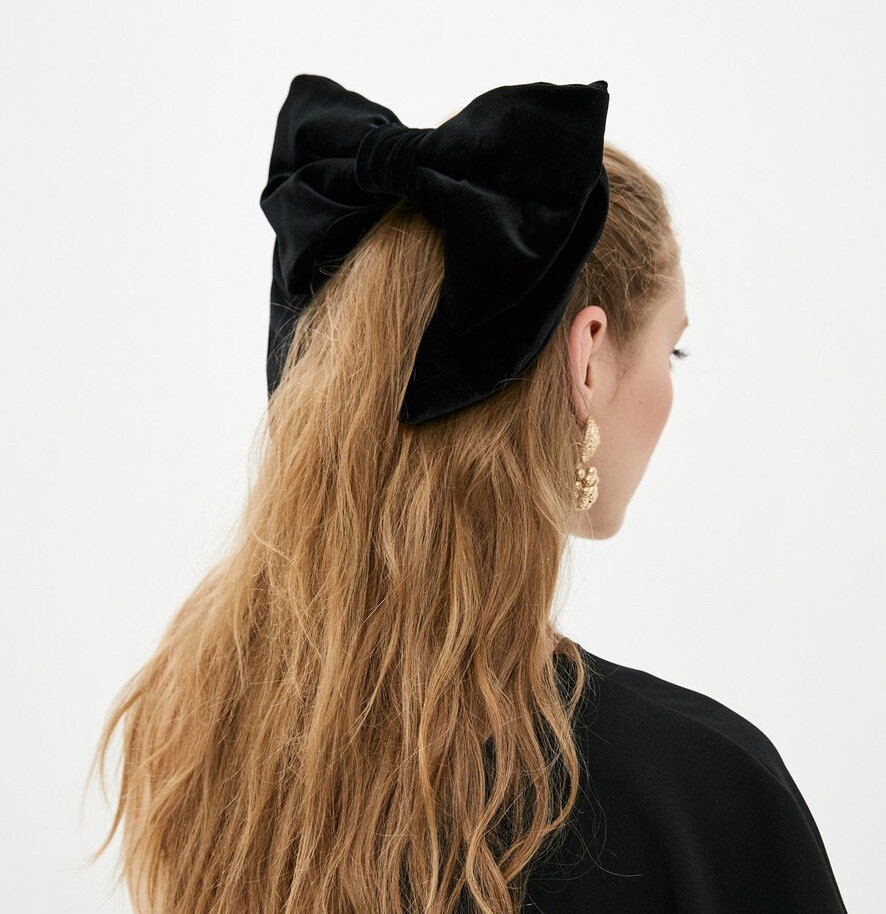 Bow Hair Ribbon Vintage Black Velvet Scrunchie Women Long Elastic Tie  Headwears