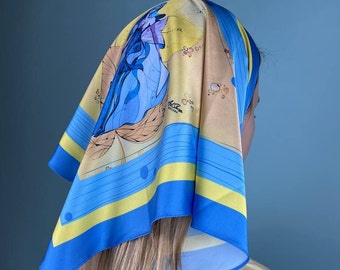 Painting Scarf- Silk scarf--Ukrainian Mavka- Shawl Neck scarf-Ukrainian artist-ukrainian shawl-Ukrainian scarf
