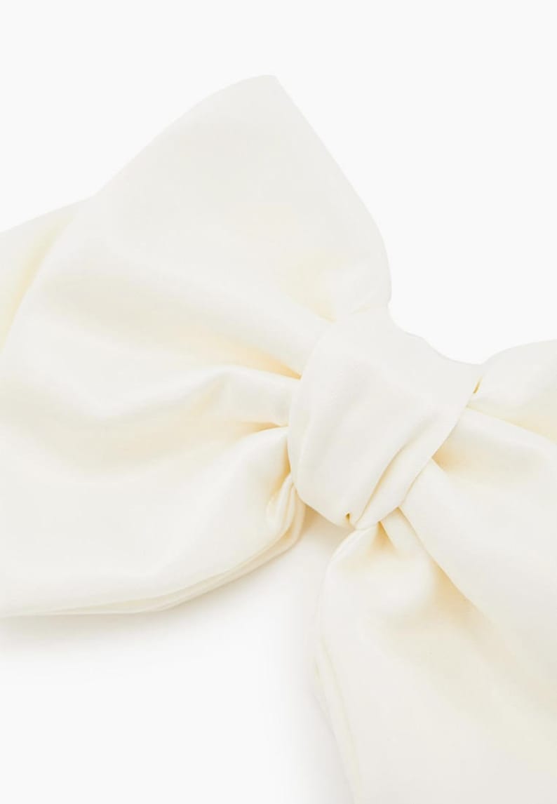 Satin White Bow-LUXURY BOWS-Oversize Bow Long Bows Hair Tie or Barrette-white bow white big bow white silk bow wedding bow image 3