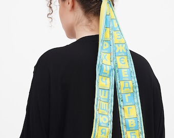Painting long bow - Painting Scarf -Ukrainian shawl-Ukrainian scarf-Women hair bow- Bow- -Long Bows -LUXURY  BOWS - Hair Tie or Barrette