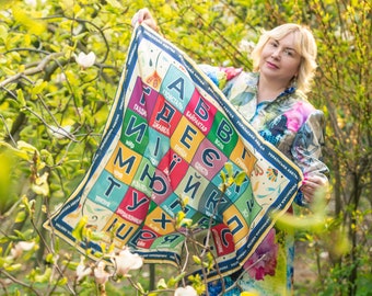 Ukrainian shawl Glory to Ukraine-Ukraine art-LUXURY  Scarf -Oversize  Scarf -designer scarf-square scarf-silk scarf-gift from Ukraine