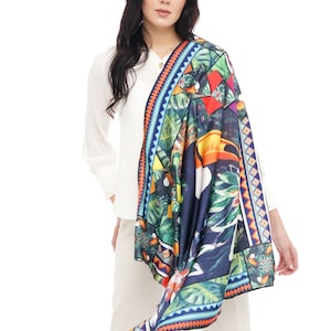 Painting Scarf -Toucan designer shawl-Silk scarf- Accessories