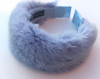 La Fiorentina Genuine Rex Rabbit Fur Headband Blue Pink Gray Colorblock Winter Rex Rabbit Fur Headband – La Fiorentina main image 2