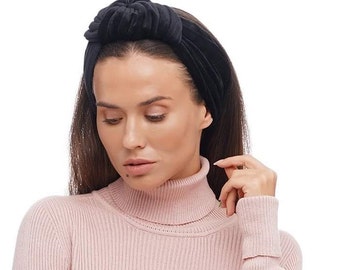 Black Velvet Turban Headwrap Stretch African Head Wrap