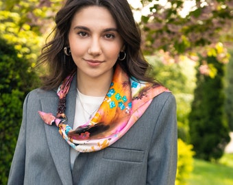 Designer Silk Scarf -Neck scarf- Rose scarf- scarf is decorated with garnet stones
