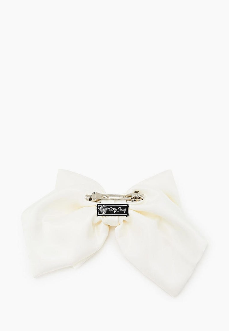 Satin White Bow-LUXURY BOWS-Oversize Bow Long Bows Hair Tie or Barrette-white bow white big bow white silk bow wedding bow image 7