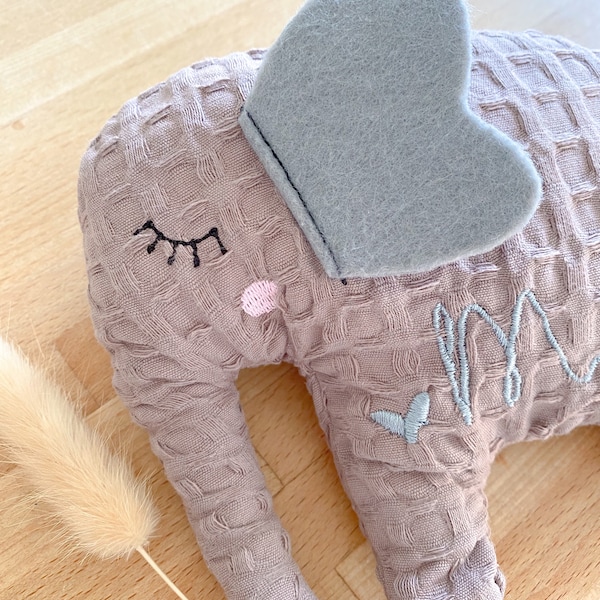 Kirschkernkissen, Dinkelkissen, Elefant Geschenk, personalisiert, Kuscheltier, mit Namen, Kinder, Babys, Geburt, Geburtstag