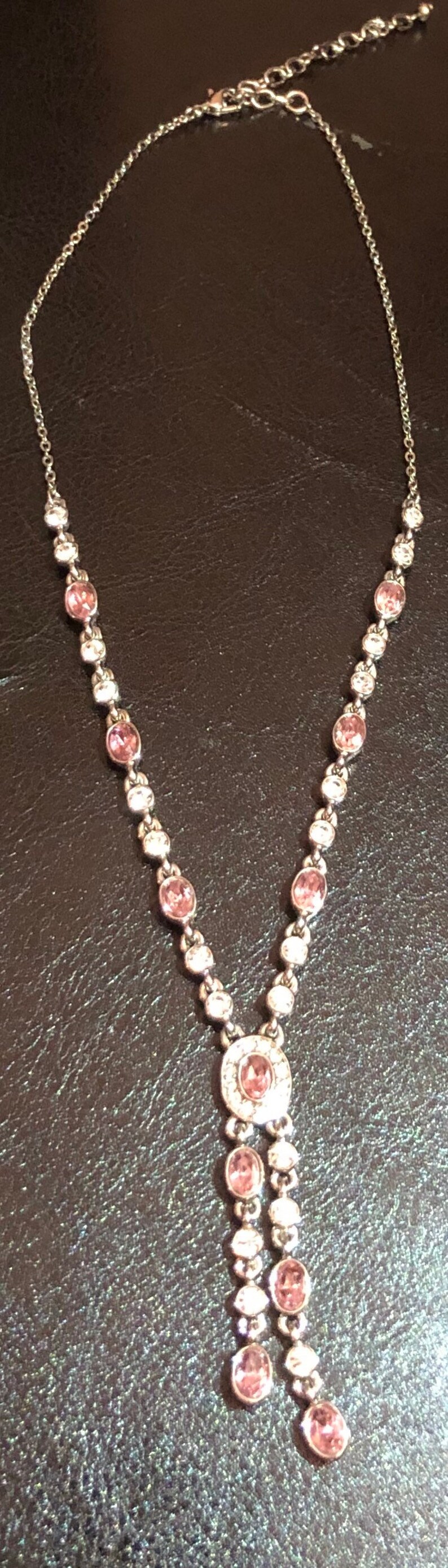 Vintage Pink and Clear Cubic Zirconia Dangle Earrings and Necklace