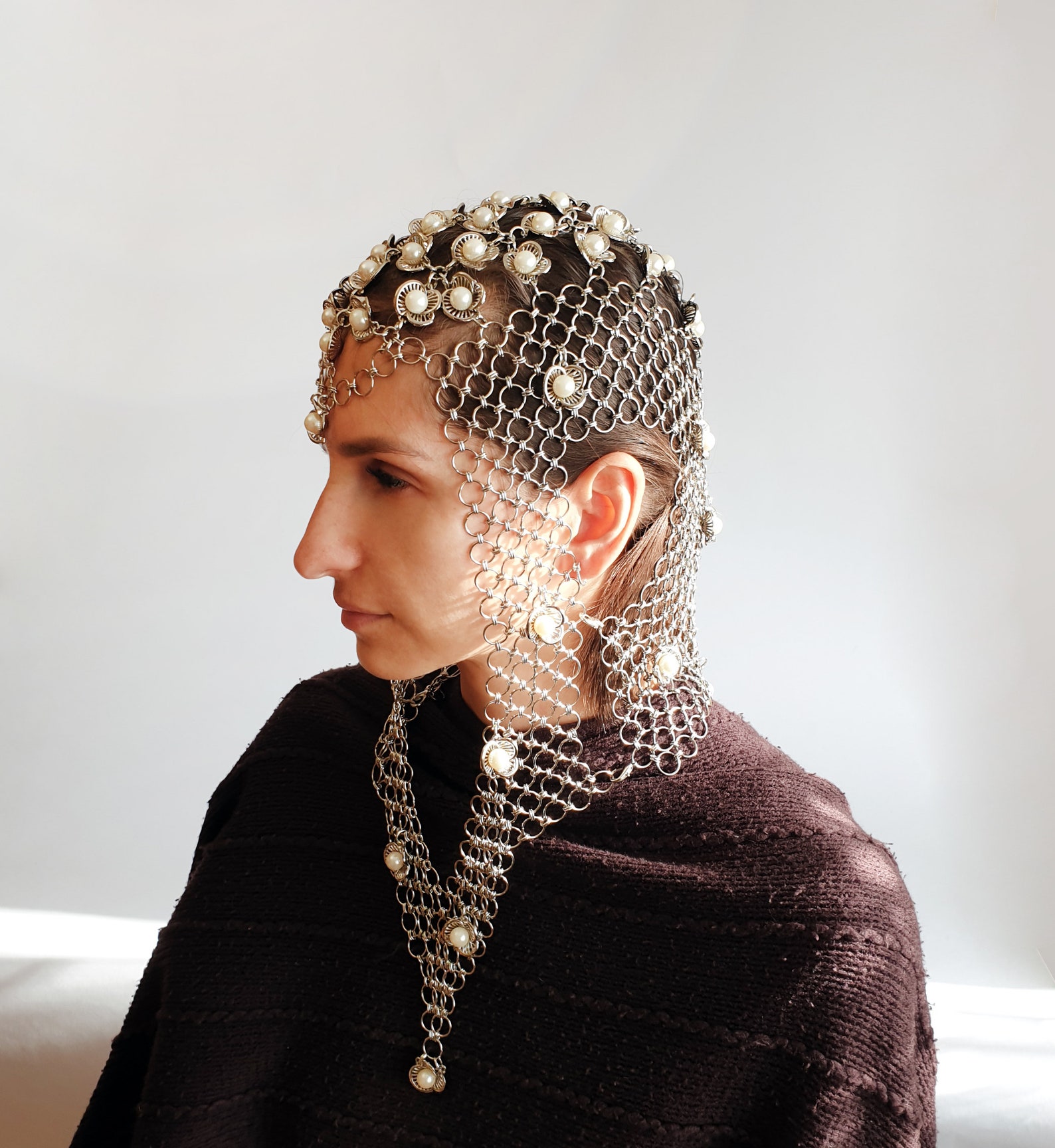 FLOWER WARRIOR Chain Mail Headpiece Head chain Burning man Etsy