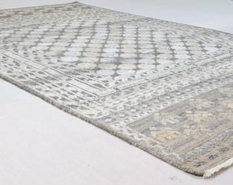 Seidenteppich 8x10, 9x12, 5x8, 10x14, 12x15 Wollkunstseide (Viscos) Moderner Teppich Grau Beige Silber