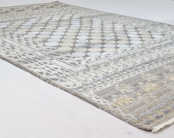 Silk Rug 8x10, 9x12, 5x8, 10x14, 12x15  Wool Art Silk (Viscos) Modern Area Rug Grey Beige Silver