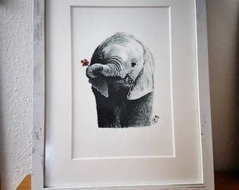 Kunstdruck mit Elefant