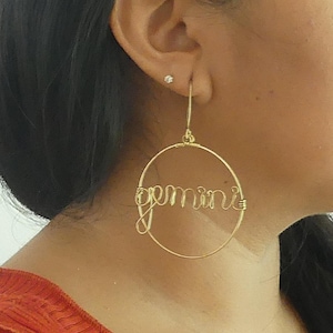 Personalized Zodiac Hoop Earrings, birthday zodiac jewelry gifts, horoscope earrings, astrology earrings, celestial statement gold earrings