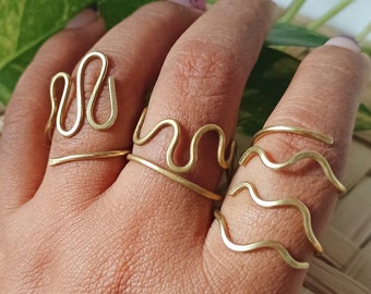 Chunky gold wire rings / wavy wire rings/ statement rings / big rings/ ADJUSTABLE RING /squiggle ring/ bold ring / wire rings gold set