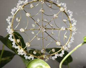 Spider web crystal plant stake, suncatcher spooky halloween garden decor, gothic spider decor, spider lover gift,  witchy plant lover decor
