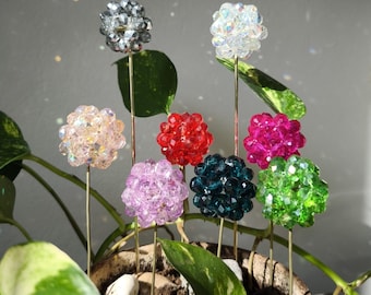 Colorful Disco ball suncatcher plant stake/disco ball planter/Plant Trellis for indoor plant/beaded garden/jeweled decor/disco ball decor