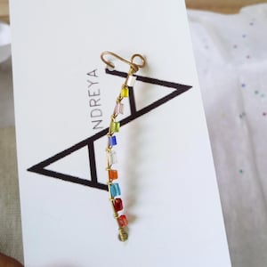 Rainbow Ear climber with color beads /  wire earring / earring cuff  / Ear Clip / minimalist earring / earring climber / minimalist climber