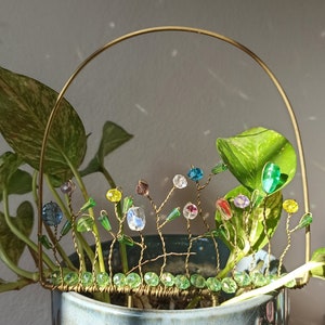 Custom Wild Flower beaded garden / fairy garden wire trellis /Potted plant stake/ Plant Trellis for indoor plant /Plant stake /plant support