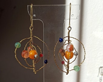 Solar system earrings/ statement earrings / celestial earrings / Stars earrings /sun wire earrings / galaxy earrings/ planet earrings