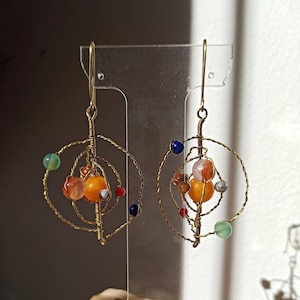 Solar system earrings/ statement earrings / celestial earrings / Stars earrings /sun wire earrings / galaxy earrings/ planet earrings