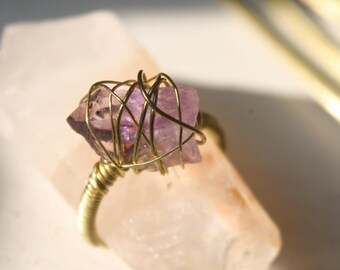 Amethyst crystal wire wrapped ring / statement ring / amethyst gemstone wire rings/ adjustable ring /wire rings with stone/ amethyst rings