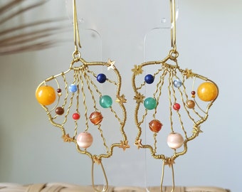 Butterfly wings earrings / fairy wings earrings/ solar system earrings/ statement earrings / celestial earrings / Stars earrings