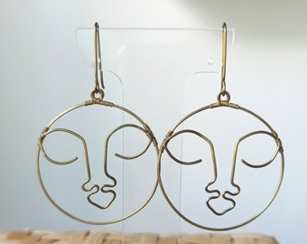 Moon Face Earrings / Moon wire earrings / Moon Celestial earrings/ / Galaxy earrings /statement earrings /stars earrings/ abstract earrings