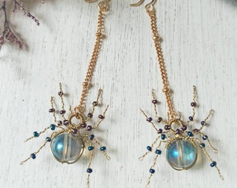 Spider wire earrings / witchy earrings/ statement earrings/ magical earrings/ witchy jewelry / Halloween earrings/ forest earrings/ mystical