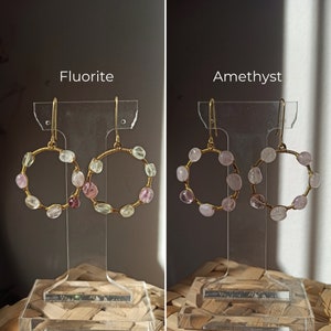 Kristalle Quarz Creolen/ Rosa Quarz Ohrringe/ Aquamarin Ohrringe/ Stein Ohrringe/Draht Ohrringe/ Quarz Ohrringe/ Amethyst Stein