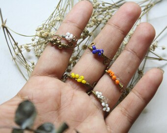 Gold Wire rings with beads/ wire wrapped ring /wire rings simple rainbow ring / wire rings with stones/ stacking rings/ crystal wire rings