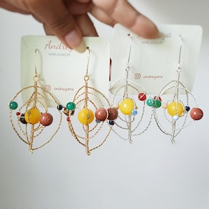 Solar system gold earrings, celestial silvery jewelry, space core earrings, sun wire earrings, galaxy earrings, planet jewelry gifts for her