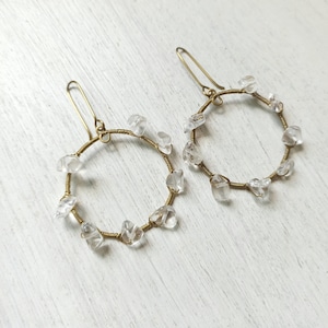 Crystals quartz hoop earrings/ pink quartz earrings / abstract earrings/ stone earrings /wire earrings/ quartz earrings/ moss agate
