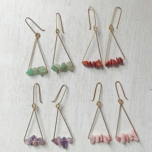 Amethyst crystals triangle earrings/ minimalist earrings / abstract earrings/ stone earrings /wire earrings/ quartz earrings/ minimalistich image 4
