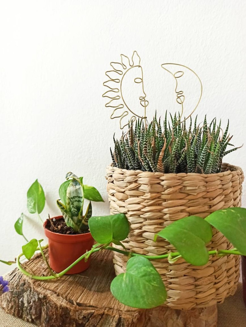 Sun and moon Plant Trellis for indoor plant / wire trellis /Plant stake / plant support/ Home Decor/ decor for air plant holder / boho decor image 1