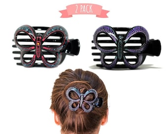 Butterfly Barrettes Hand Painted, Bun Cover Clips, 2 Pcs of a Bun Holder. for Thick and Thin Hair. can be used as a Bun Maker or a Hair Claw