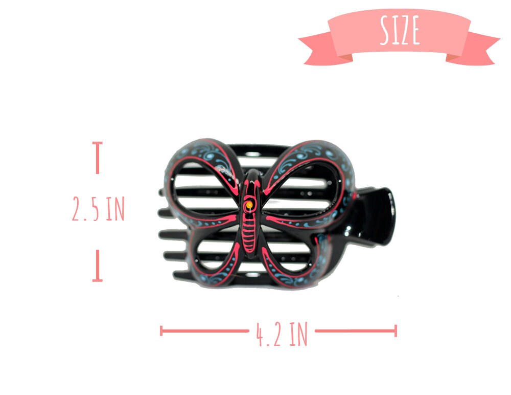 Butterfly Barrettes Hand Painted, Bun Cover Clips, 2 Pcs of a Bun Holder. for Thick and Thin